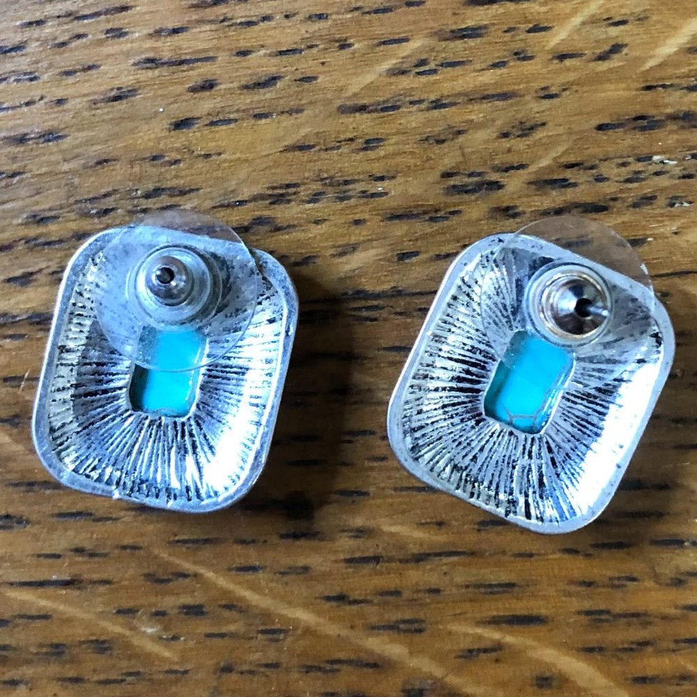Silver & Turquoise Rectangle Stud Earrings - image 2